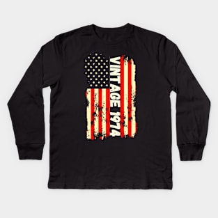 Vintage 1974 50th Birthday Gifts 50 Years Old American Flag Kids Long Sleeve T-Shirt